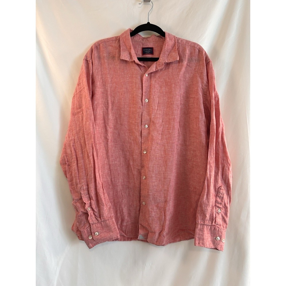 UNTUCKit Mens XXL 100% Linen Long Sleeve Button Down Shirt Red Casual Vacation - Picture 2 of 13